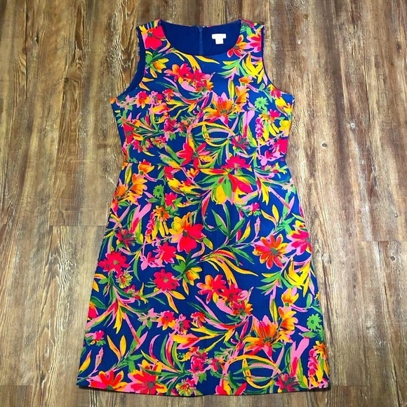 J. Crew Dress Women's 8 Tropical Pleated Floral Colorful Sleeveless Preppy - Picture 1 of 6